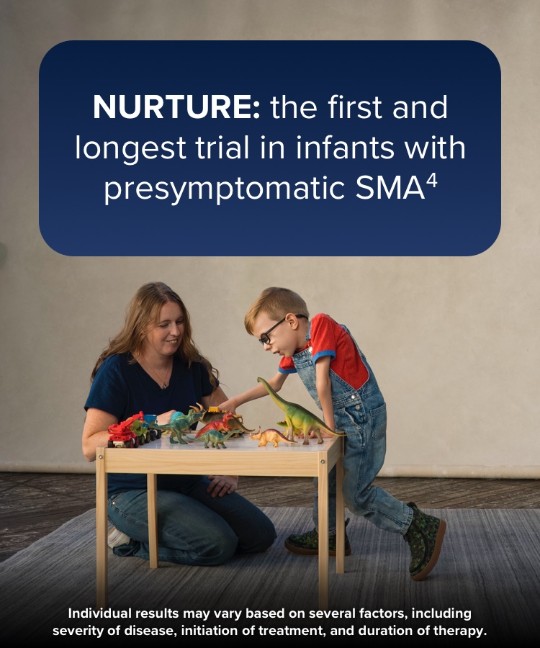 A child with SMA who is treated with SPINRAZA and a caregiver